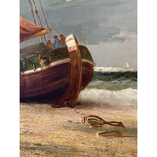Sand 19th Century Fishing Boats Oil Painting H E Cook For Sale - Image 8 of 12