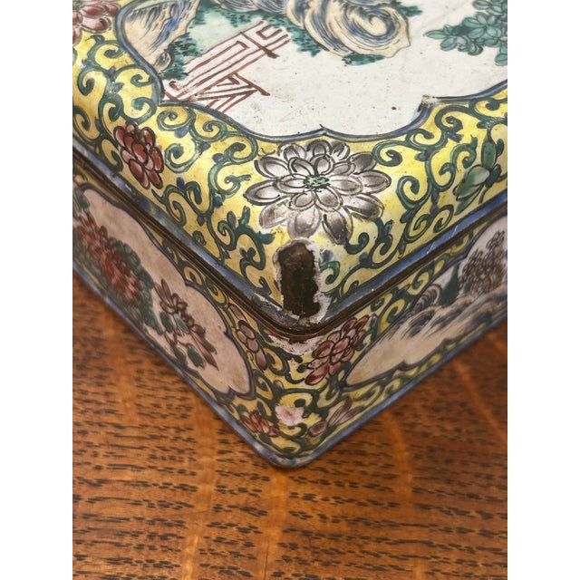 Early 20th Century Chinese Canton Enamel on Copper Figural Box With Qianlong Mark For Sale - Image 12 of 12