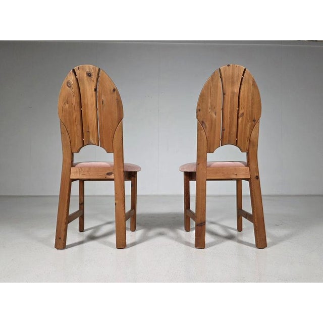 1970s Pink Velvet and Pine Dining Chairs, Sweden, 1970s, Set of 6 For Sale - Image 5 of 8