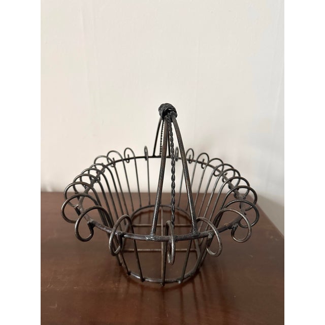 Vintage 1930s Oval Twisted Iron French Country Basket For Sale - Image 9 of 9