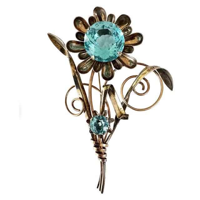 Metal Early 20th Century Art Deco 12k Gold Filled Brooch With Large Blue Stone - Stamped and Signed Harry Iskin For Sale - Image 7 of 7