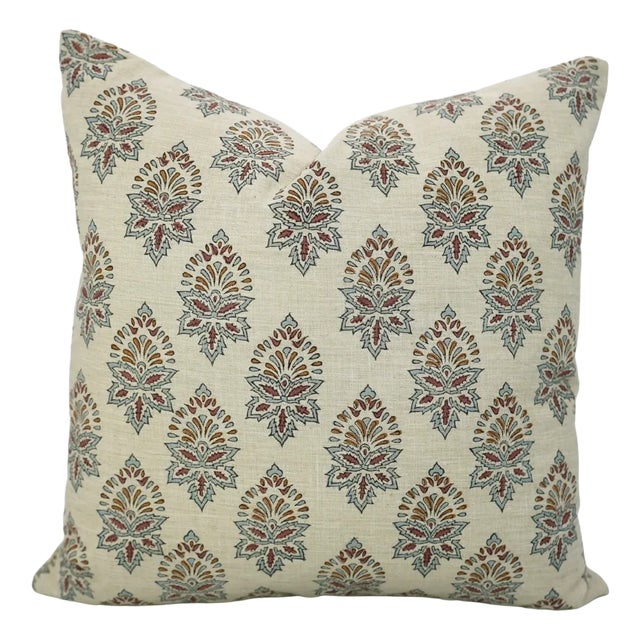 Fabdivine Linen Blend Decorative Throw Floral Pillow Cover, Samrat- 18x18 Inch For Sale