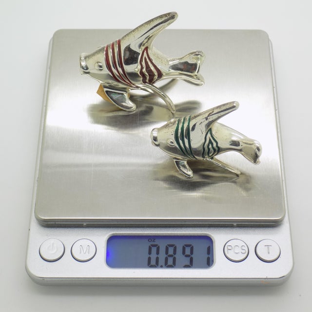 Vintage Italian Sterling Silver 925 Tropical Fishes Figurines with Enamel from Ottaviani, Rome, 1980s, Set of 2 For Sale - Image 12 of 14