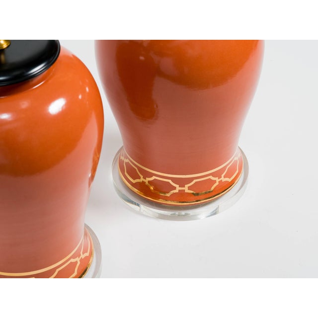 Early 21st Century Orange Overscale Ceramic Ginger Jar Table Lamps - a Pair For Sale - Image 5 of 7