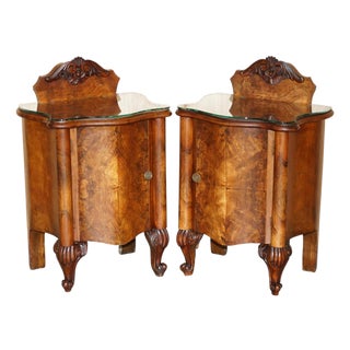 Antique Victorian Burl Walnut Nightstands, Set of 2 For Sale