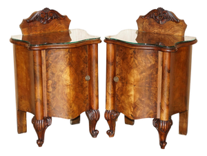 Antique Victorian Burl Walnut Nightstands, Set of 2