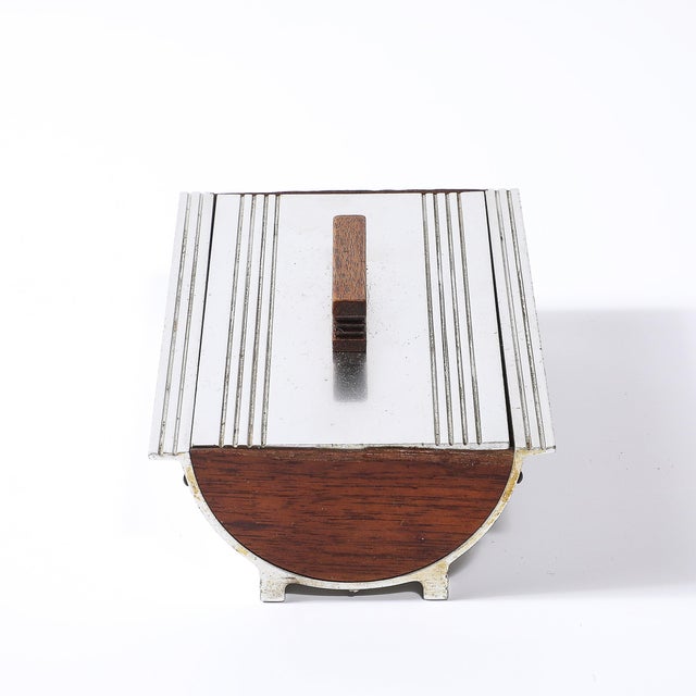 Art Deco Machine Age Cigarette Box in Aluminum & Walnut Signed Kensington For Sale - Image 11 of 14