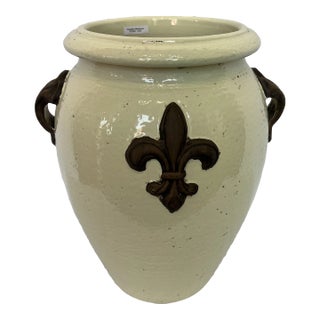 Italian Hand Painted Ceramic Urn With Two Handles For Sale