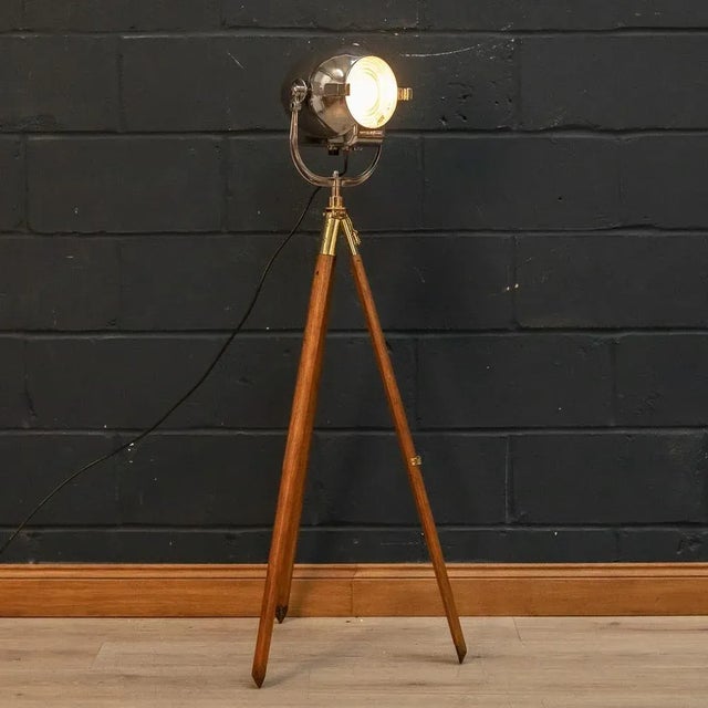 Wood 20th Century English Strand Electric Theatre Lamp on a Tripod Stand, 1960 For Sale - Image 7 of 13
