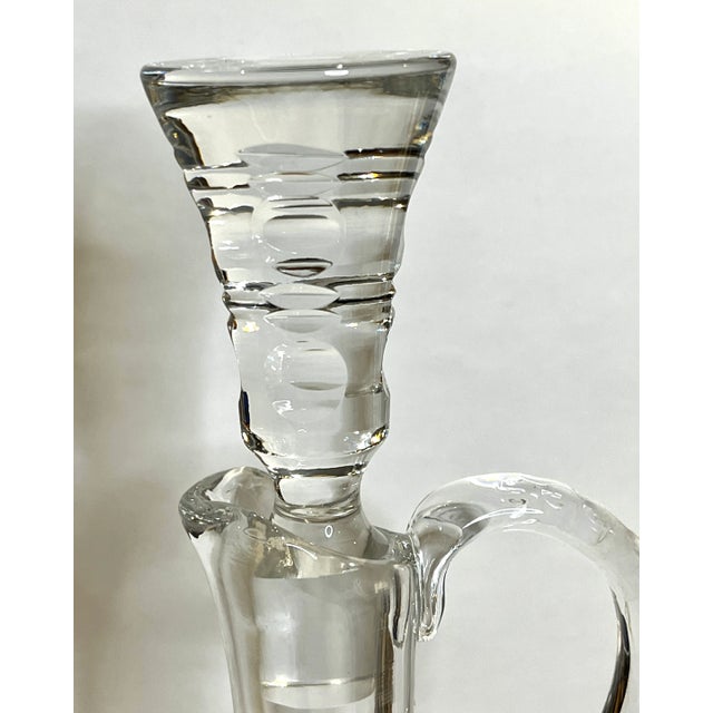 Traditional Vintage Belgian Cut Crystal Handled Style Decanter With Wheat and Star Design Barware For Sale - Image 3 of 8