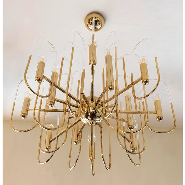 Metal Mid-Century Italian Brass & Glass Chandelier by Sciolari, 1970s For Sale - Image 7 of 7