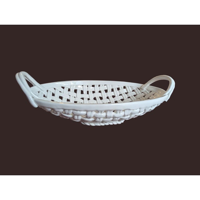 Trompe Loleil Ceramic Woven Basket Tray With Handles For Sale - Image 10 of 16