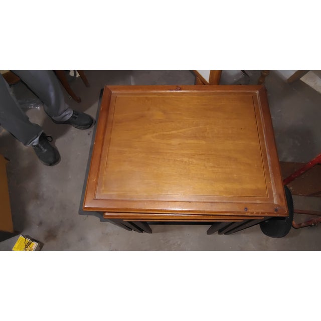 Vintage Edwardian Mahogany Leather Top Nesting Tables - Set of 3