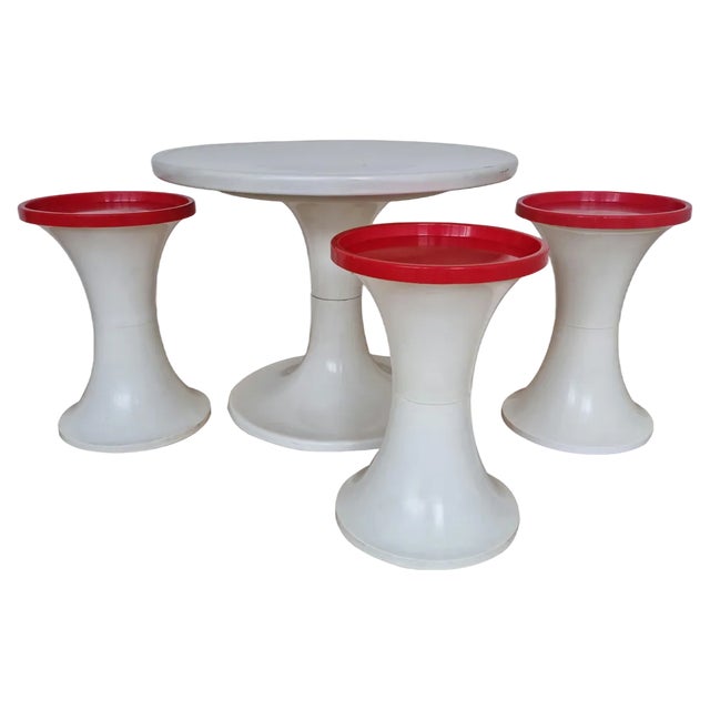 Mid-Century Space Age 3-Tulip Stools and Coffee Table, Germany, 1970s, Set of 4 For Sale