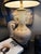Hollywood Regency Pair of Large Vintage Crackle Glaze Porcelain Table Lamps With Brass Accents For Sale - Image 3 of 11