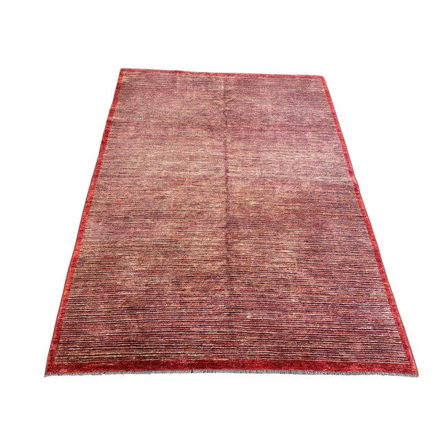 Vintage Turkish Striated Rug in Red, Ivory, and Brown | 5'9" X 7'7" For Sale - Image 4 of 4