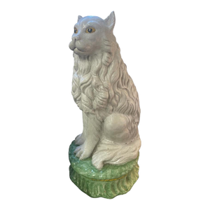 Vintage Italian Glazed Faience Seated Lion Dog Figure on Green Base