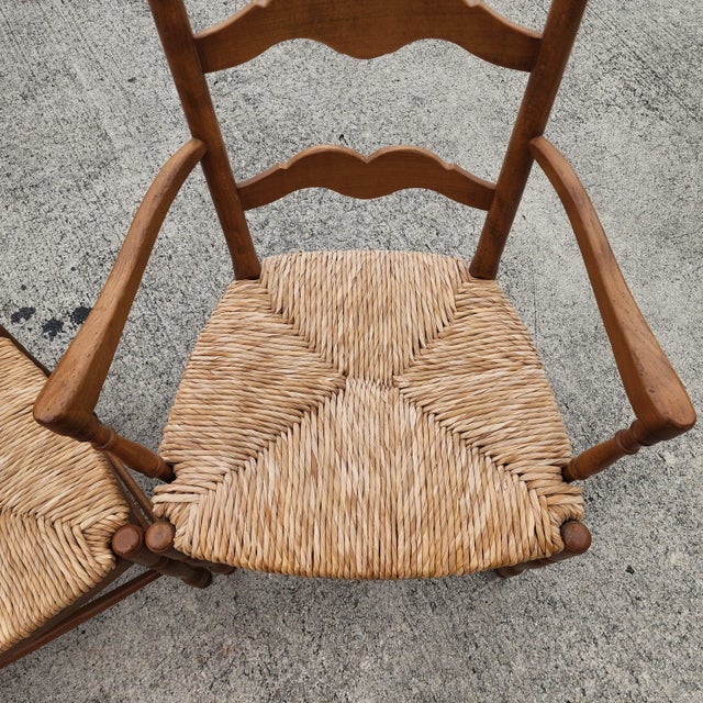 Vintage Ladder Back Rush Seat Dining Chairs Set of 4 For Sale - Image 9 of 12