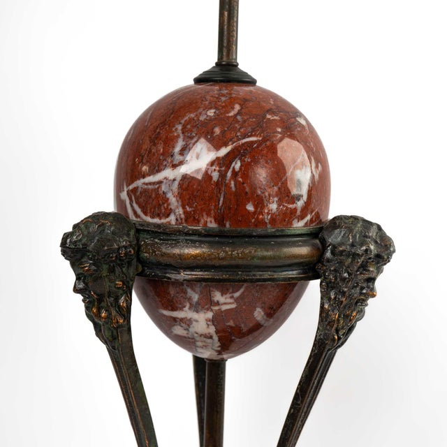 Vintage Neoclassical Athénienne Table Lamp With Red Marble Orb & Pleated Shade For Sale - Image 13 of 17