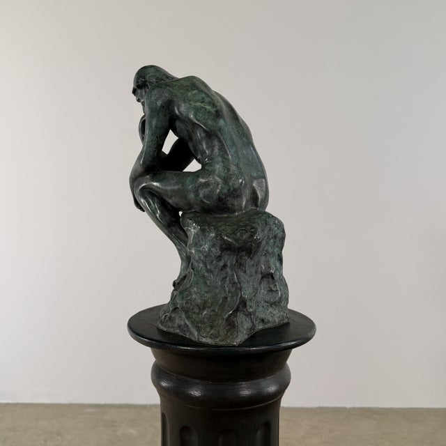 Green After Rodin “The Thinker” Bronze Sculpture, Signed, Green Patina – 14” For Sale - Image 8 of 12