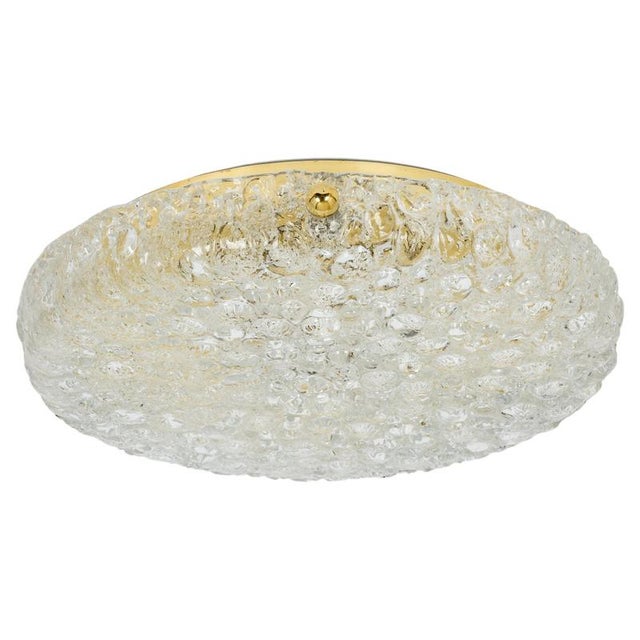 Gold Large Round Ice Glass Flush Mount from Hillebrand, Germany, 1970s For Sale - Image 8 of 8