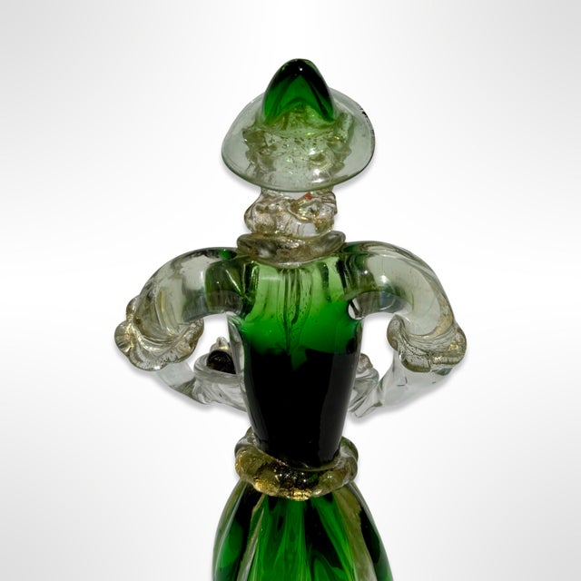 Glass Vintage Italian Murano Glass Lady Peasant Figurine – Hand-Blown Mid-Century Venetian Green Art Glass For Sale - Image 7 of 9