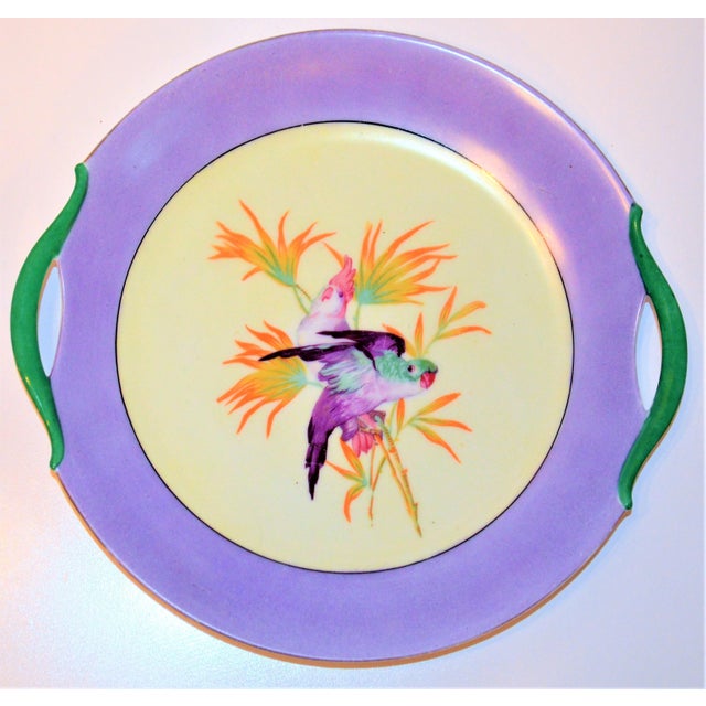 1950s Antique Lilac Moschendorf Bavaria Cake Plate With Parrots For Sale - Image 5 of 10