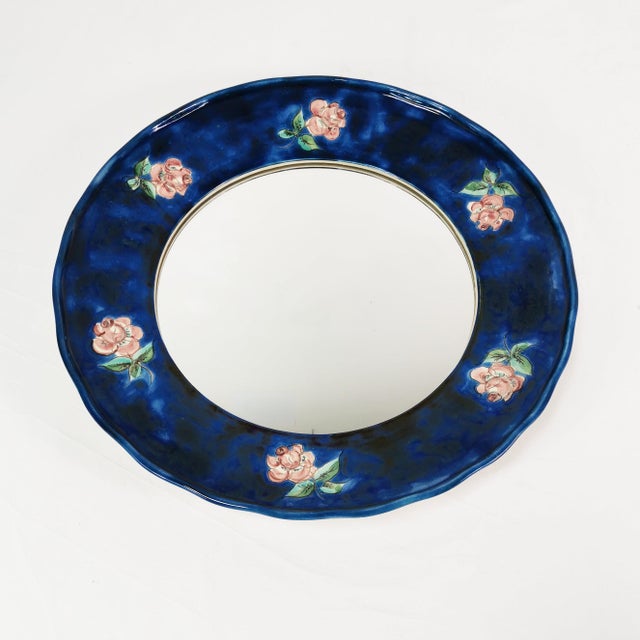 Blue Ceramic Wall Mirror from Hindelanger-Keramik, Germany, 1960s For Sale - Image 8 of 9