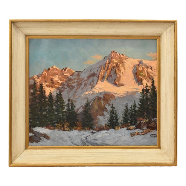 Unknown, Mountain with Snow Alps, 1890s, Oil on Canvas For Sale