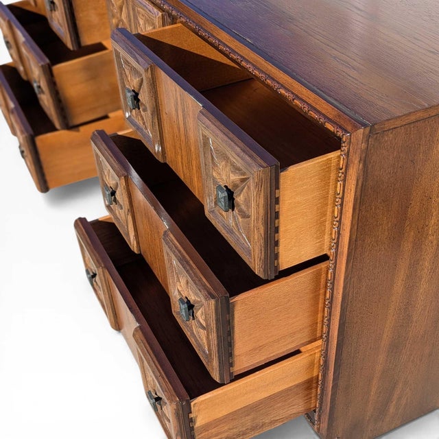 1970s Brutalist Lowboy Dresser With Sculptural Geometric Facade For Sale - Image 15 of 18