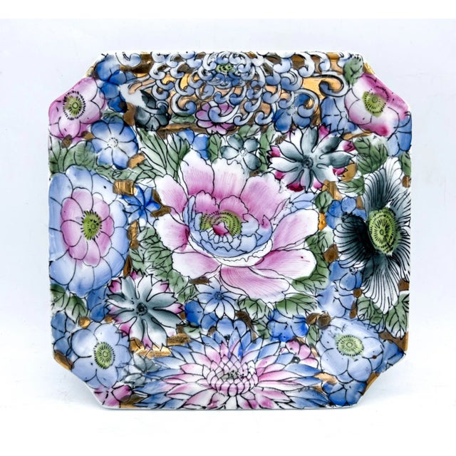 20th Century Chinoiserie Blue and Pink Floral Vide Poche/Catchall Dish For Sale - Image 11 of 13