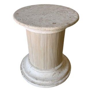 Vintage Coastal Coquina - Coral Stone & Rattan Pedestal Dining Table Base For Sale