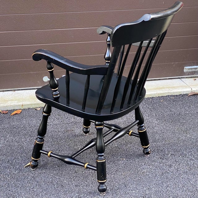 Ethan Allen Vintage Ethan Allen Early American Black & Gold Stenciled Armchair Hitchcock Style For Sale - Image 4 of 12
