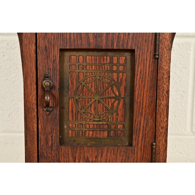 Stickley Brothers Style Antique Mission Arts & Crafts Oak and Brass Smoker Stand, Circa 1910 For Sale - Image 9 of 17