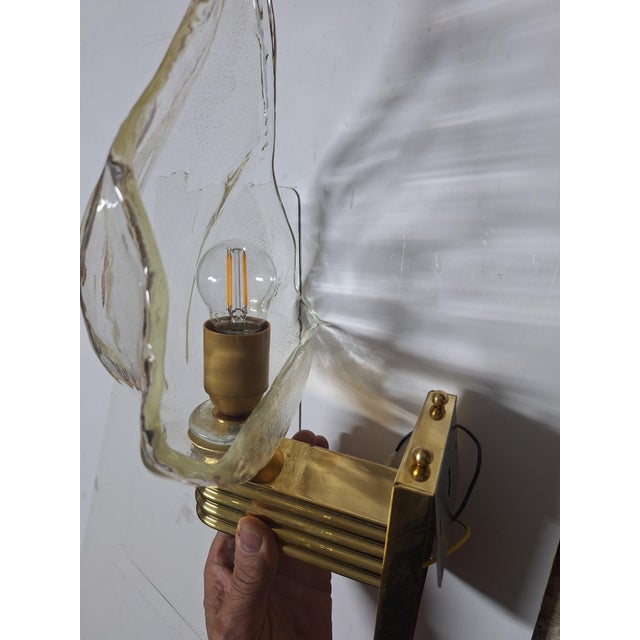 Murano Glass Wall Light with Brass Frame from La Murrina, 1980s, Set of 2 For Sale - Image 4 of 12