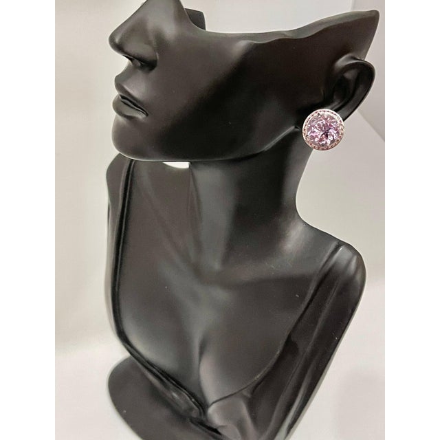 24 Ct Round Natural Pink Amethyst Earrings 18 Karat White Gold Post Backs For Sale - Image 4 of 8
