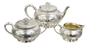Antique Webster & Son Victorian Silver Plated Etched Tea Set - 3 Pieces