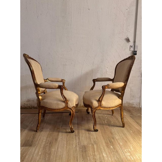 Wood French Louis XV Style Giltwood Chairs, 1800s, Set of 2 For Sale - Image 7 of 9
