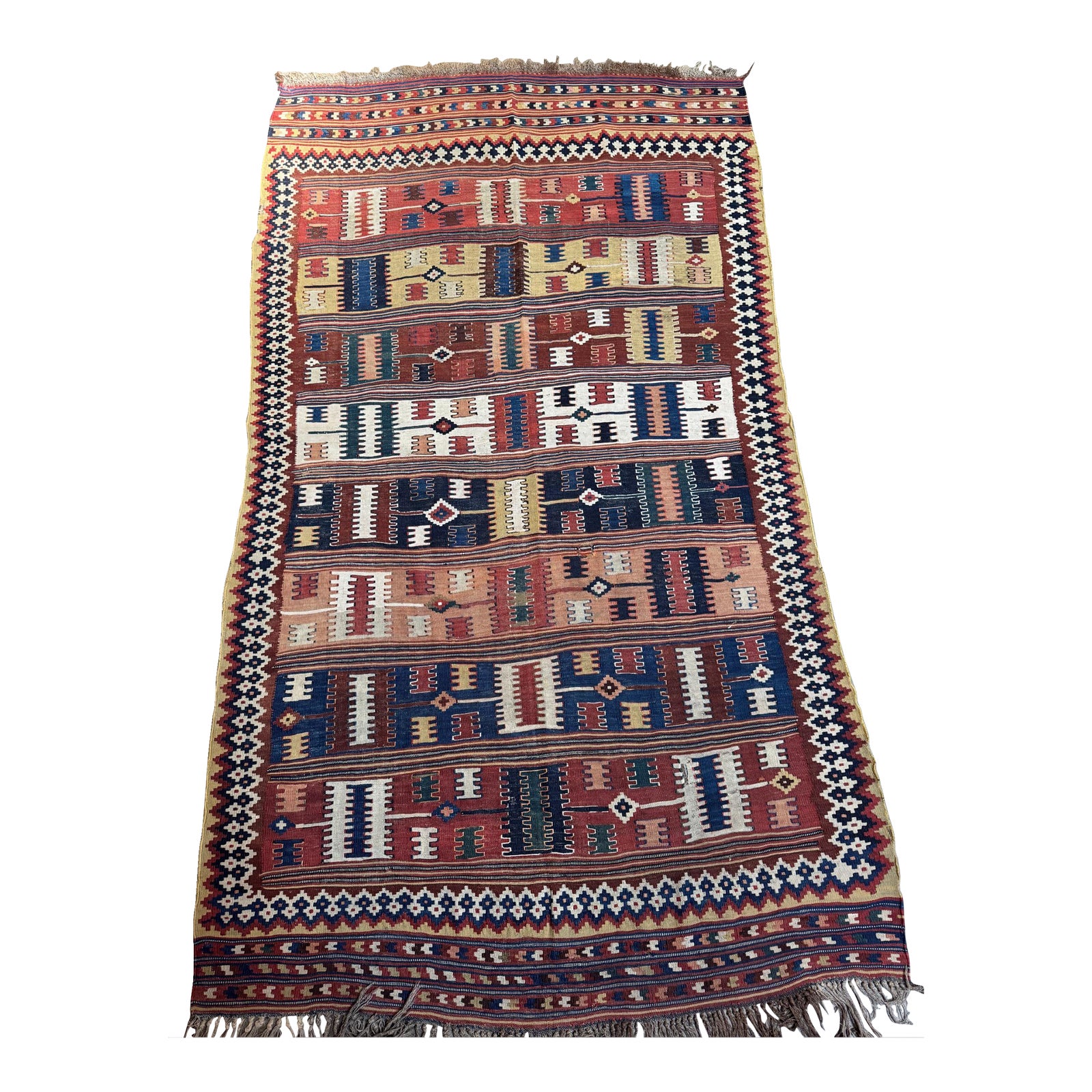 Vintage Ghashghai Kilim Rug With Multicolor Tribal Bands – 8'2