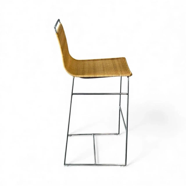 Mid-Century Modern Modern Wicker and Chrome Barstools, Set of Three For Sale - Image 3 of 12