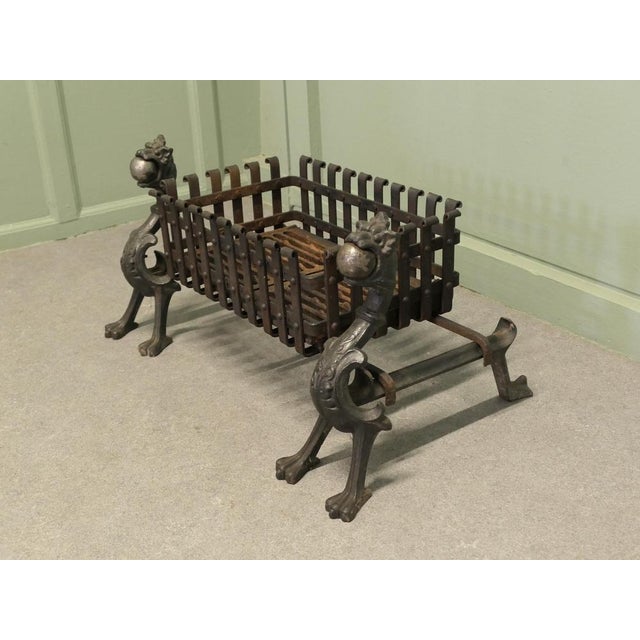 Gothic Inglenook Grate Set on Dragon Andirons For Sale - Image 5 of 8