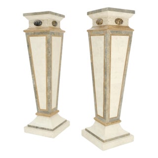 Pair of Tessellated Marble Tapered Square Obelisk Shape Pedestals Stands MINT! For Sale