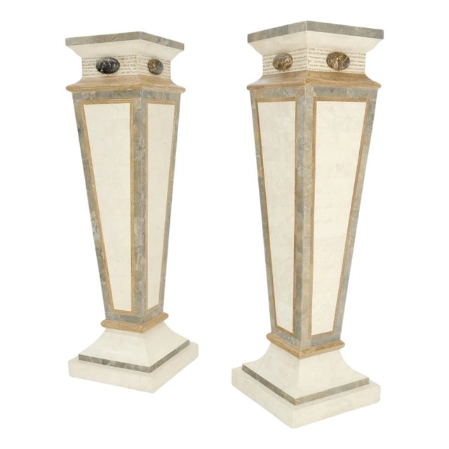 Pair of Tessellated Marble Tapered Square Obelisk Shape Pedestals Stands MINT! For Sale