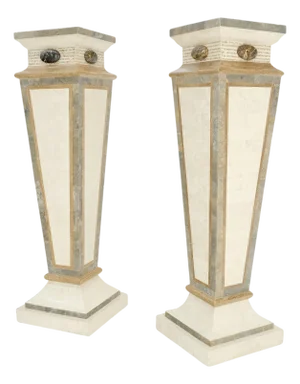 Pair of Tessellated Marble Tapered Square Obelisk Shape Pedestals Stands MINT!