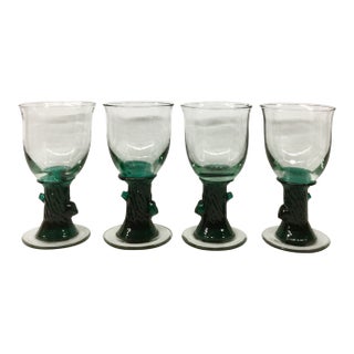 Heavy Tree Trunk Hand Blown Glass Goblets - Set of 4 For Sale