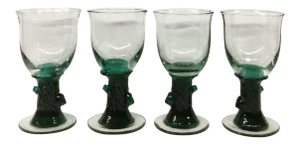 Heavy Tree Trunk Hand Blown Glass Goblets - Set of 4