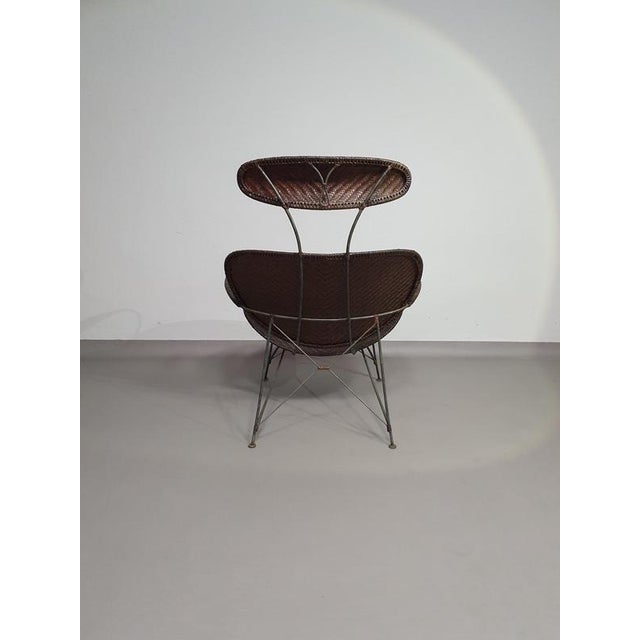 Brown Rattan and Metal Lounge Chair by Yuzuru Yamakawa, 1980s For Sale - Image 6 of 11