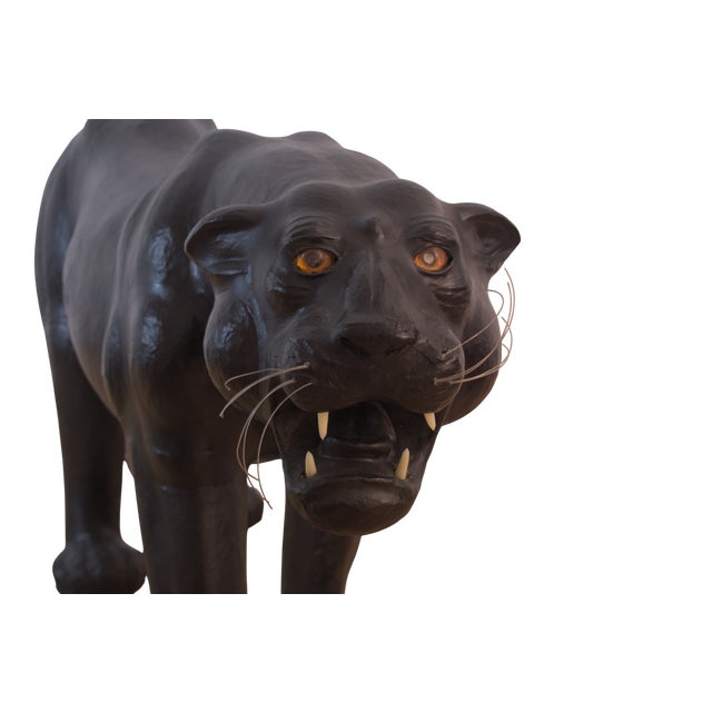 Mid-Century Modern Massive Six-Foot Panther Sculpture, Leather Wrapped, Glass Eyes, 1970s For Sale - Image 3 of 7