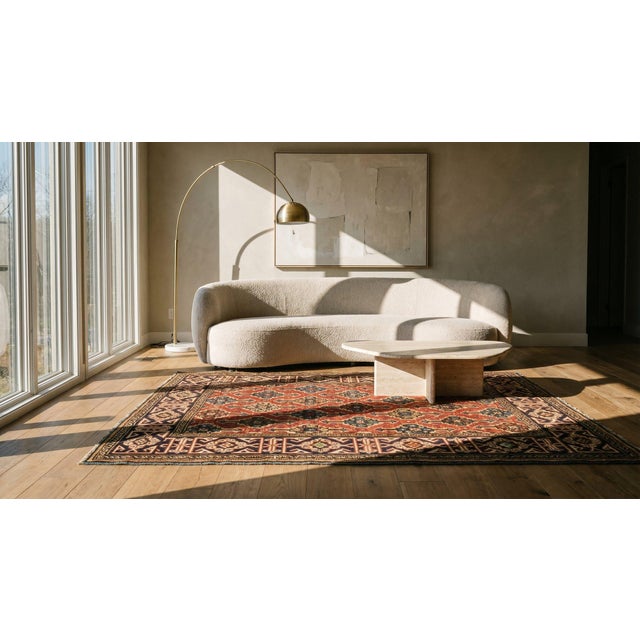 1890s Red Geometric Antique Caucasian Kuba Rug 3'3" X 4'4" Knotted Wool Carpet For Sale In New York - Image 6 of 7