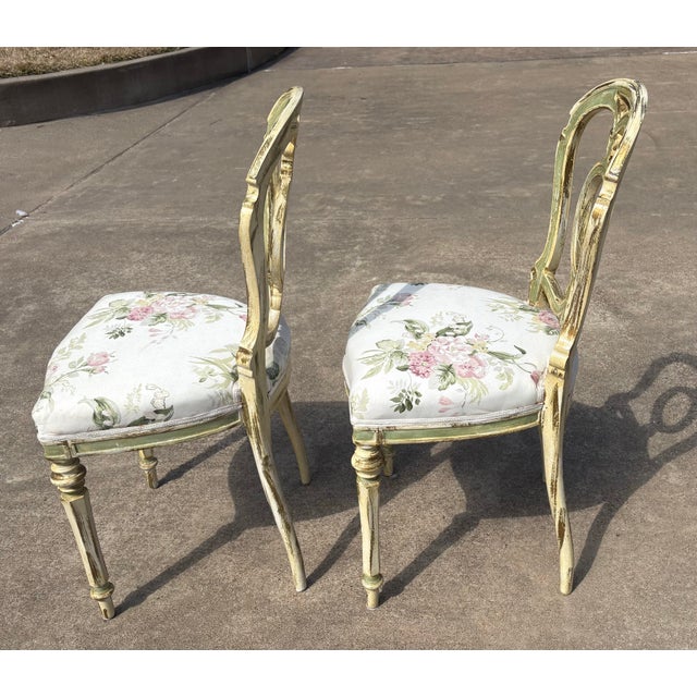 Wood Antique French Louis XVI Painted Side Chairs - A Pair For Sale - Image 7 of 12